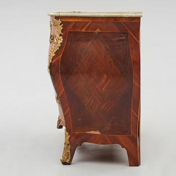 A rococo parquetry and ormolu-mounted commode attributed to L. Nordin (master 1743-1773).