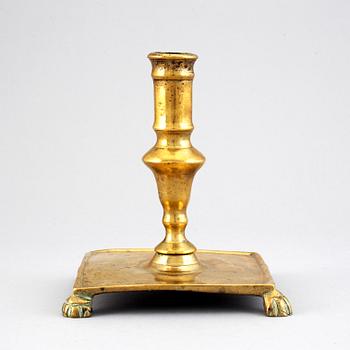 Candlestick, brass, around the year 1700, Baroque style.