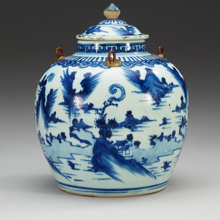 A blue and white jar with cover, Ming dynasty, Tianqi (1621-27).