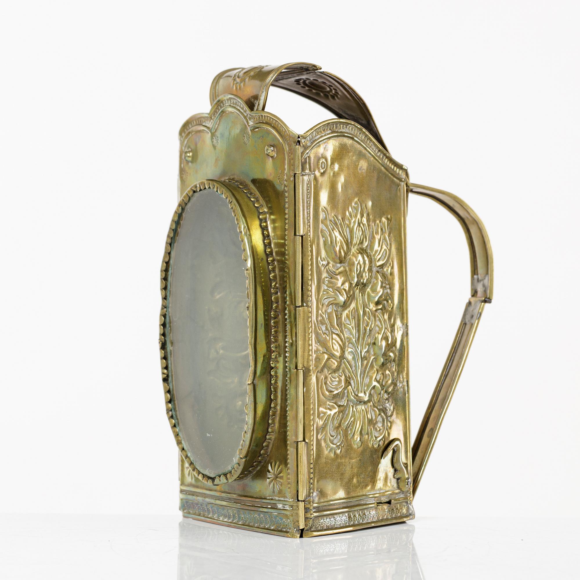 A Swedish repousse brass collapsible travel-lantern, circa 1800.