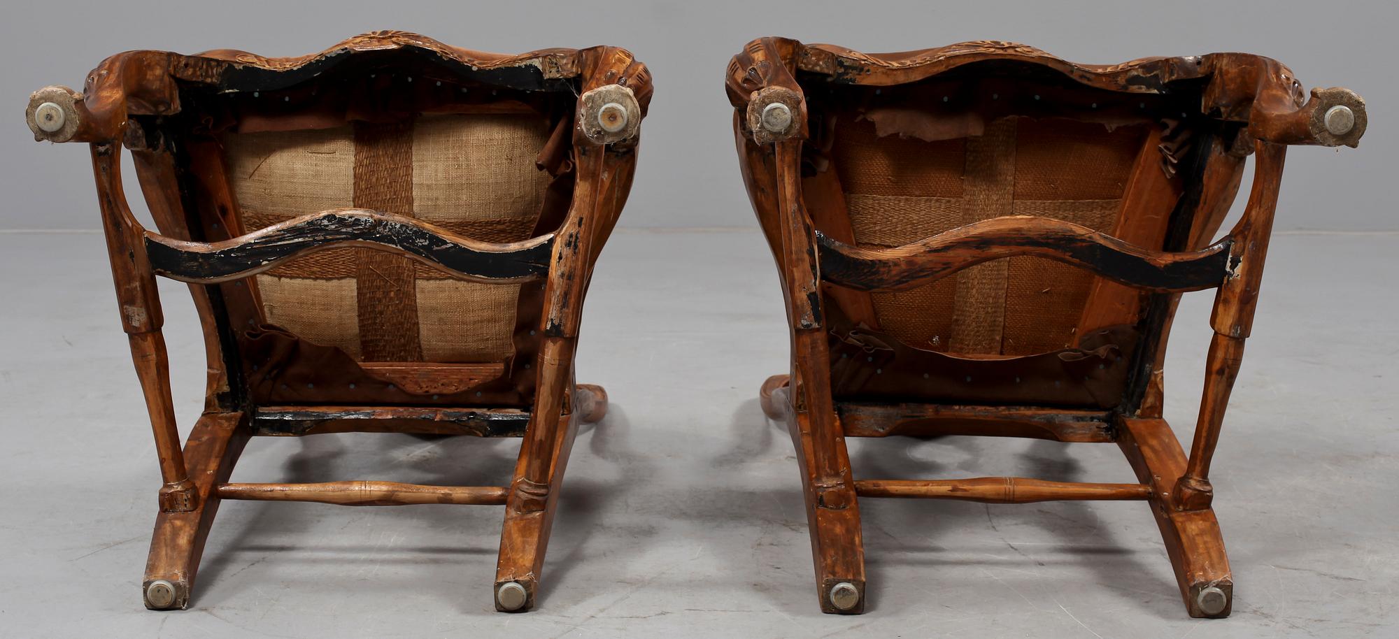 STOLAR, två st, Lindome, rokoko, 1700-talets andra hälft.