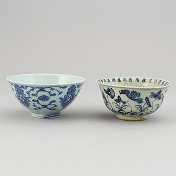 A group of 13 (11+2) blue and white bowls and dishes, Ming, Qing and, Japan, also  20th century.