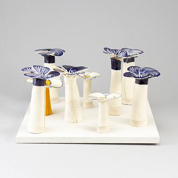 INGER PERSSON, nine stoneware flowers 'Fira' from Rörstrand, 1960's.
