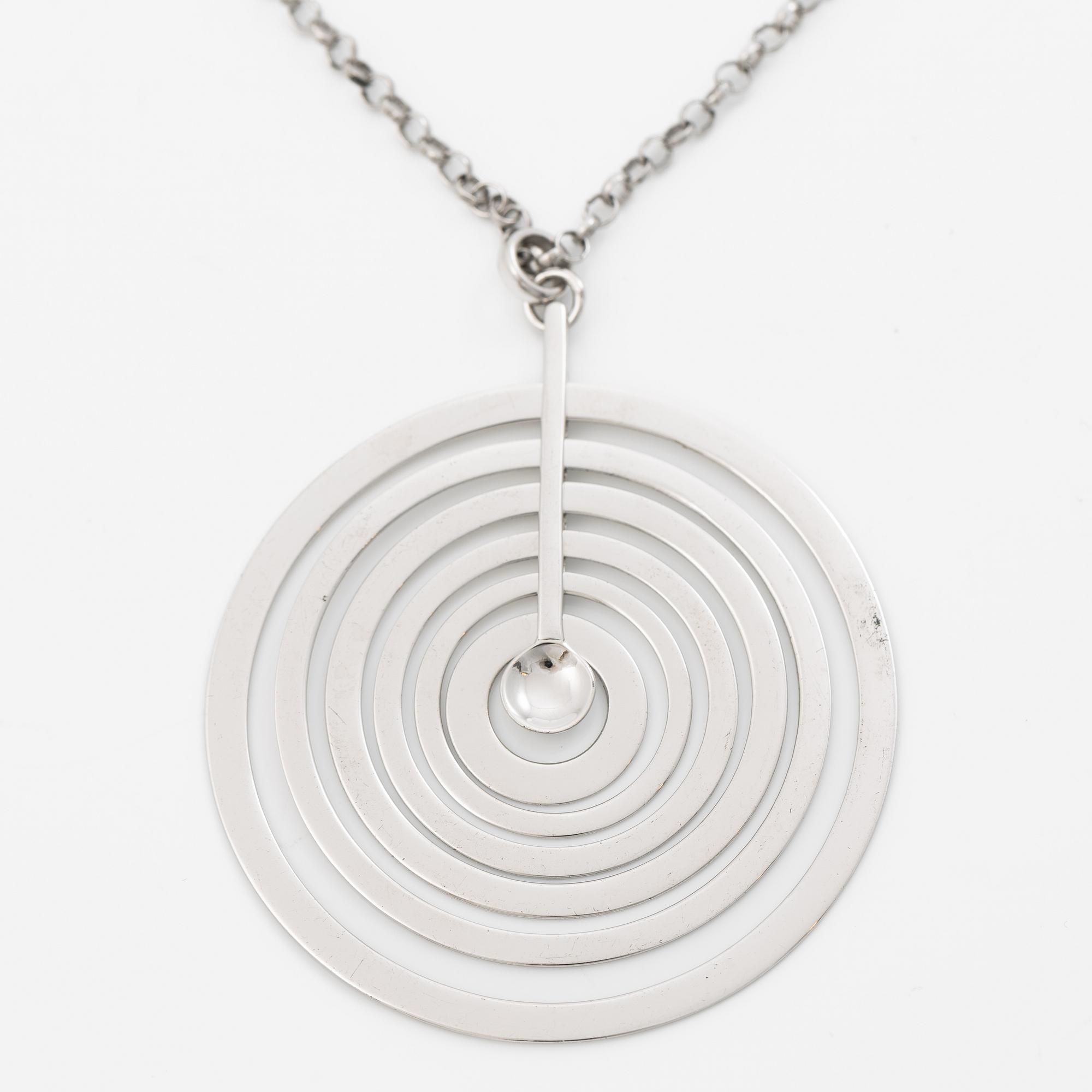 Tapio Wirkkala, Pendant with chain “Silver Moon”, sterling silver, Finland, for Kultakeskus, contemporary.