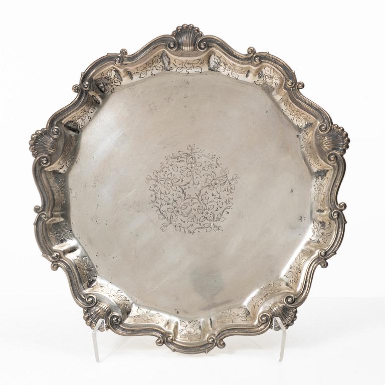 A Rococo style silver tray, circa 1900.