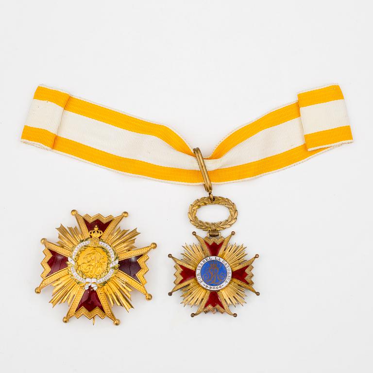 ORDER OF ISABELLA THE CATHOLIC, 2 delar, halskors, kraschan, Spanien.