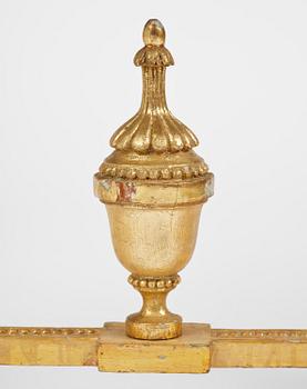 A Gustavian giltwood and Kolmårdsmarble-top console table, Stockholm, late 18th century.