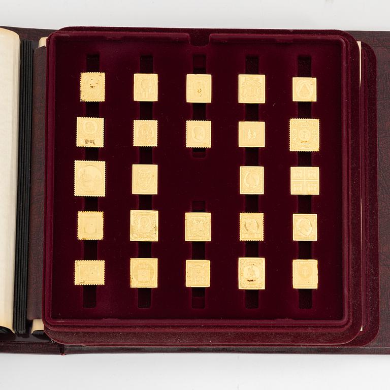 Franklin Mint,a set of 73 "Official gold on silver proofs of the world's first stamps",