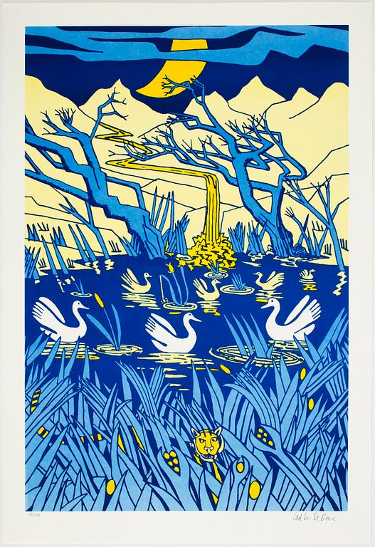 Carl Johan De Geer, lithograph in colours, signed 4/150.