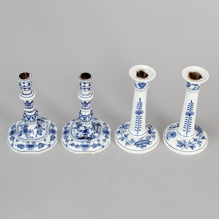 LJUSSTAKAR, 4 (2+2) st, porslin. Meissen, 1800-1900-tal.