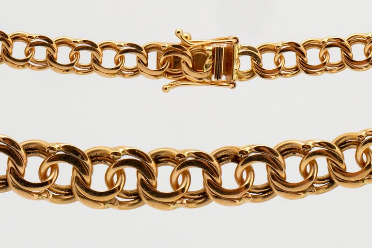 Bismarck-länk 18K guld, doserad ca 45 x 1 cm, 38,9 g.