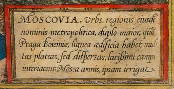 KARTA, handkolorerat kopparstick, Moskva, Braus & Hogenberg, ca 1590.