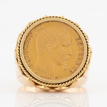 Ring in 18K gold with Napoleon III 20 francs coin, 1857.