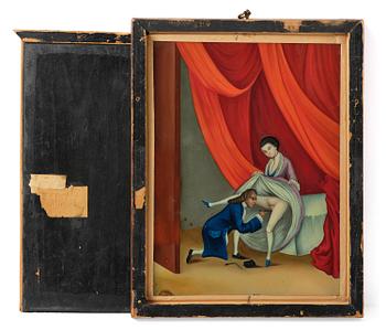 A Chinese reverse glass 'Erotic' painting, double sided, Chinese School, Qing dynasty, circa 1800.