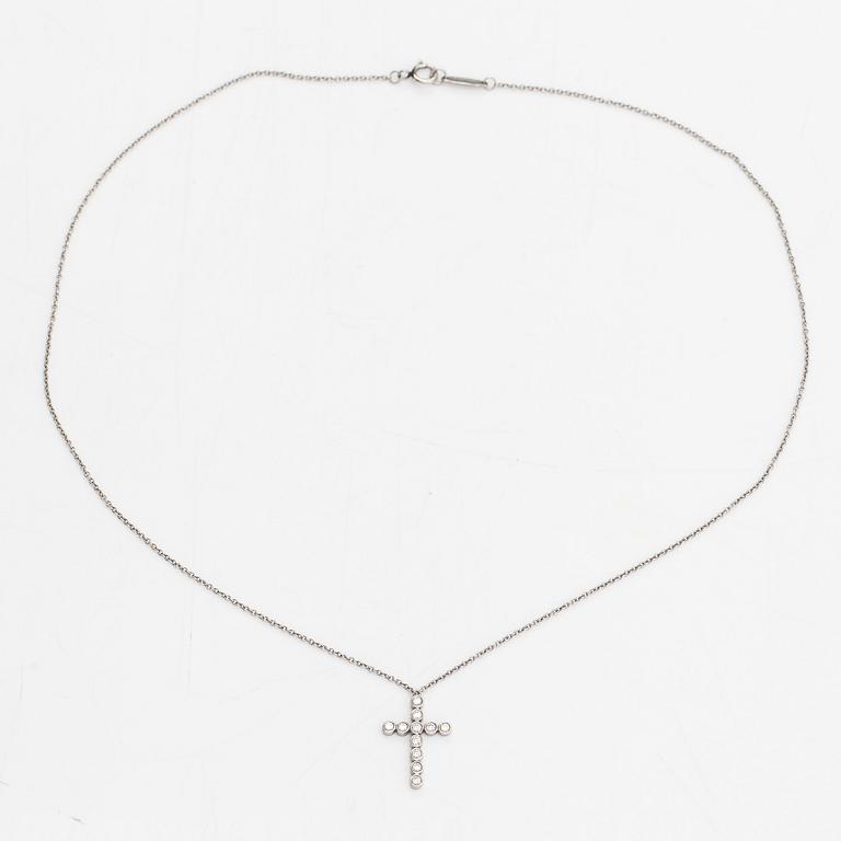 Tiffany & Co, a platinum necklace, 'Jazz Cross' with diamonds approx 0.20ct in total.