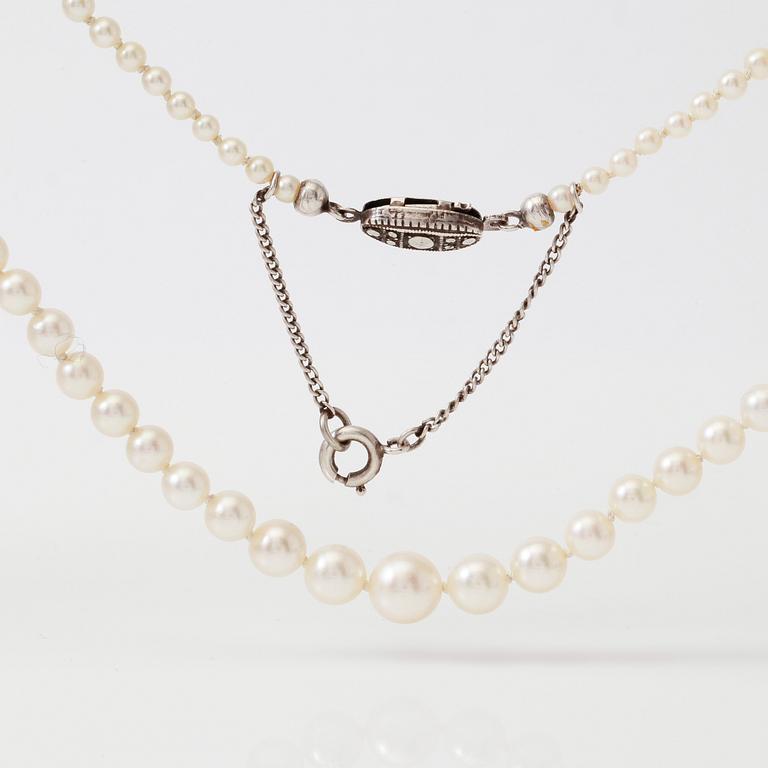 COLLIER, silver, markasiter och odlade pärlor, 1900-talets mitt.
