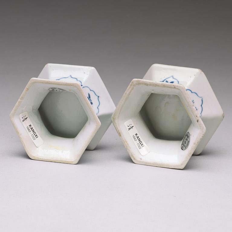 A pair of blue and white salts, Qing dynasty, Qianlong (1736-95).
