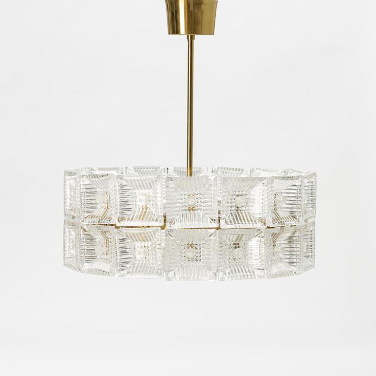 Carl Fagerlund, a glass and brass ceiling light, Orrefors.