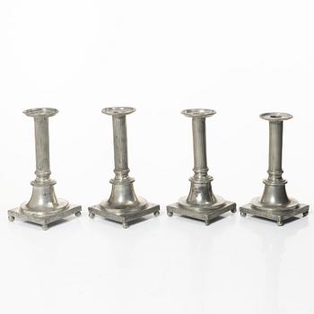 Two pairs of late Gustavian Pewter candlesticks by P. Höijer (Örebro 1796-1819).