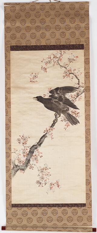 RULLMÅLNINGAR, två stycken, tusch och färg på papper och siden. Kina samt Japan, 1900-tal.