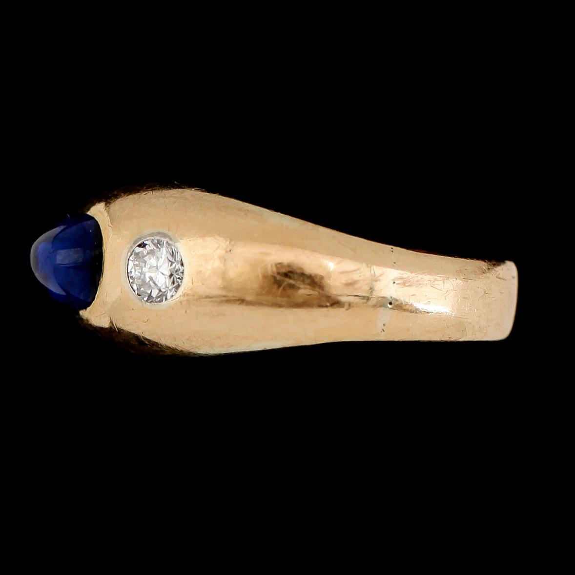 RING, 18K guld, diamanter samt blå sten, svenska stämplar. Total vikt ca4 g.
