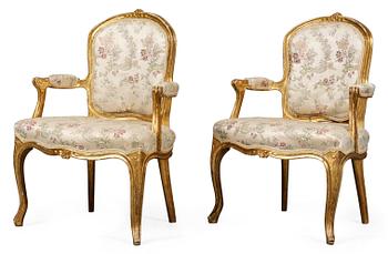 845. A pair of Swedish Rococo armchairs.
