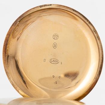 Pocket watch, hunter, 14K gold, 64 mm.