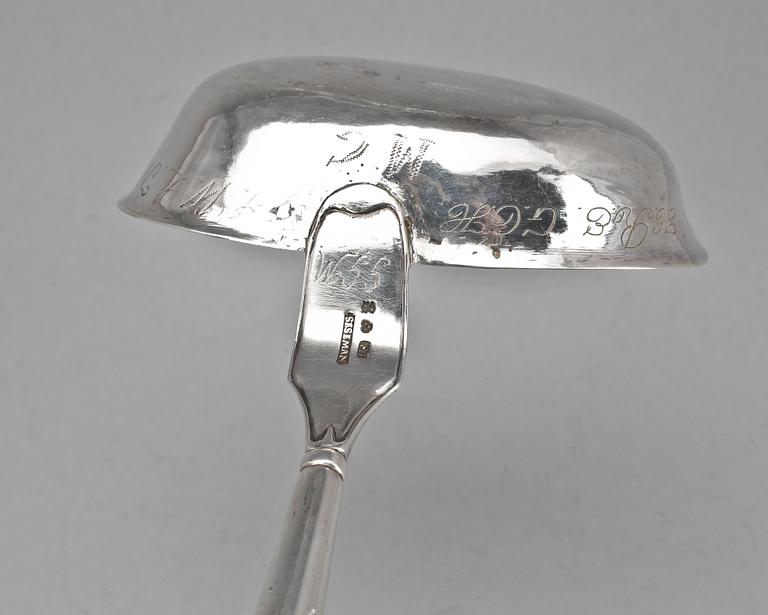 SOPPSLEVAR, 2 st, silver, Carl Fredrik Seseman Arboga 1812 resp Fredrik Espling. Örebro 1844.