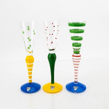 Anne Nilsson, a set of eight and six glass "Clown" Orrefors.