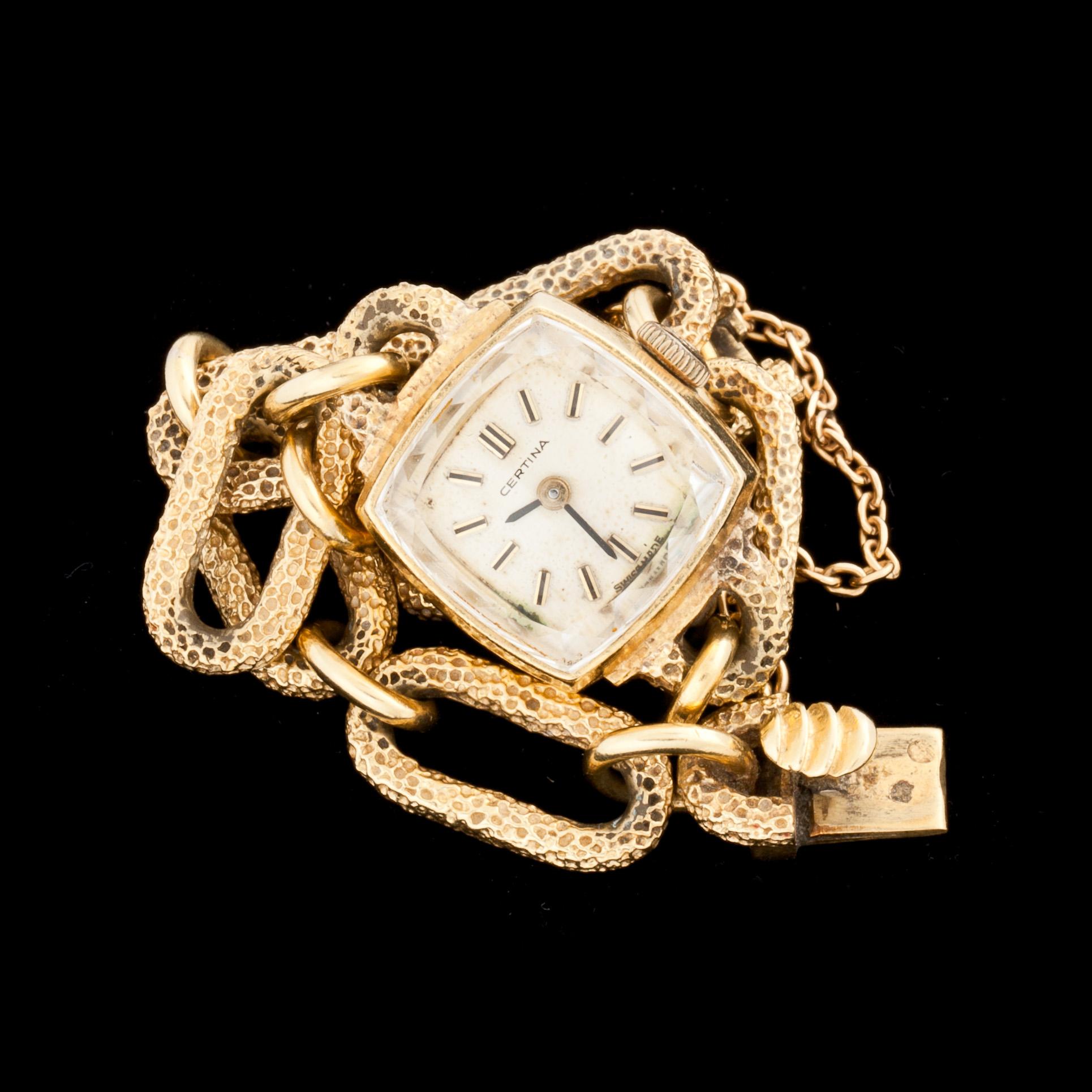 DAMARMBANDSUR, Certina, 18k, länk 14k guld, 1900-talets andra hälft. Total vikt ca 30 g.