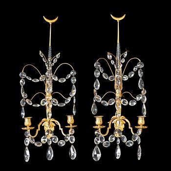 1424. A pair of Gustavian late 18th century two-light wall-lights.
