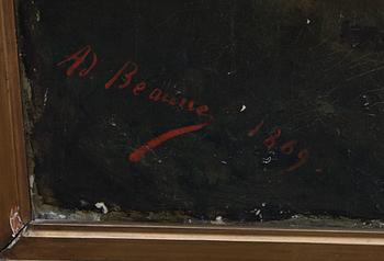 OKÄND KONSTNÄR, olja på duk, signerad Ad Beaune och daterad 1869.