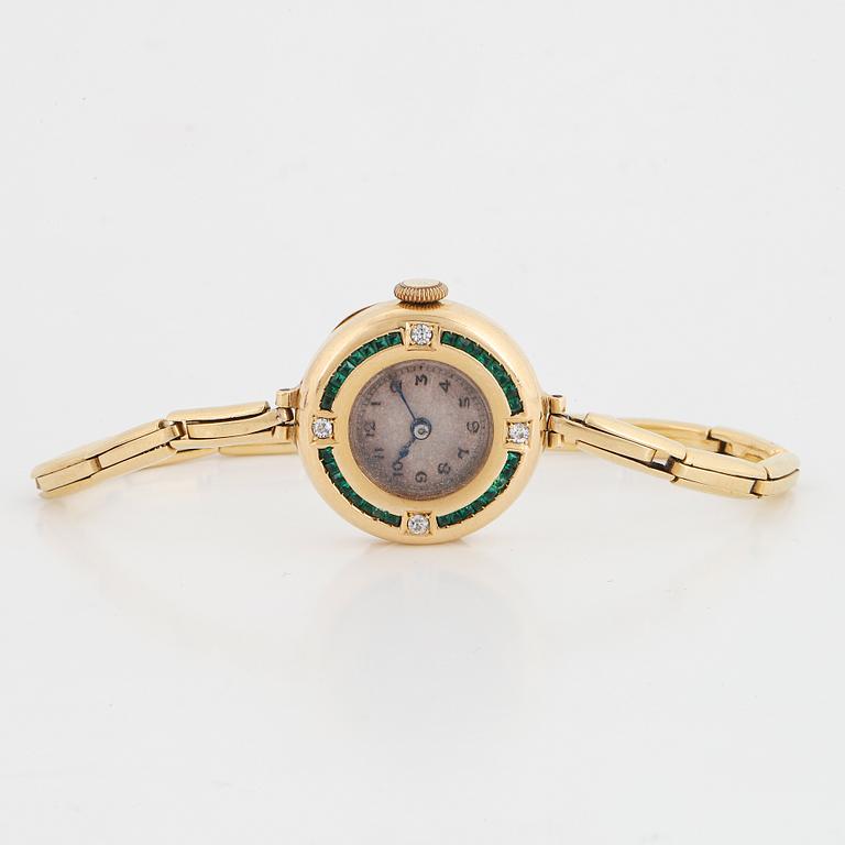 DAMARBANDSUR, 18K guld med smaragder och  gammalslipade diamanter. med anpassat etui.