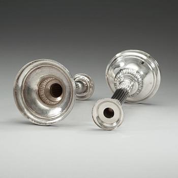 A pair of Swedish 18th century silver candlesticks, makers mark of 1787.