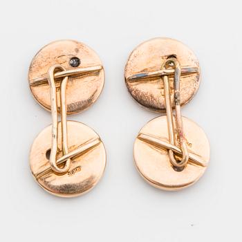 CUFFLINKS, 14K gold, Old-cut diamonds. Russian hallmarks. One diamond is missing.