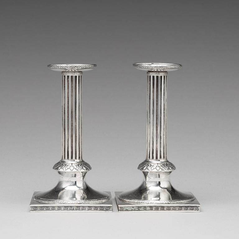 A pair of Swedish 18th century silver candlesticks, mark of Mikael Nyberg, Stockholm 1792.