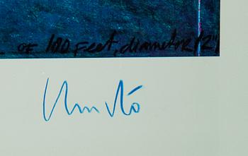 Christo & Jeanne-Claude, off set in colours, with textile, signed.