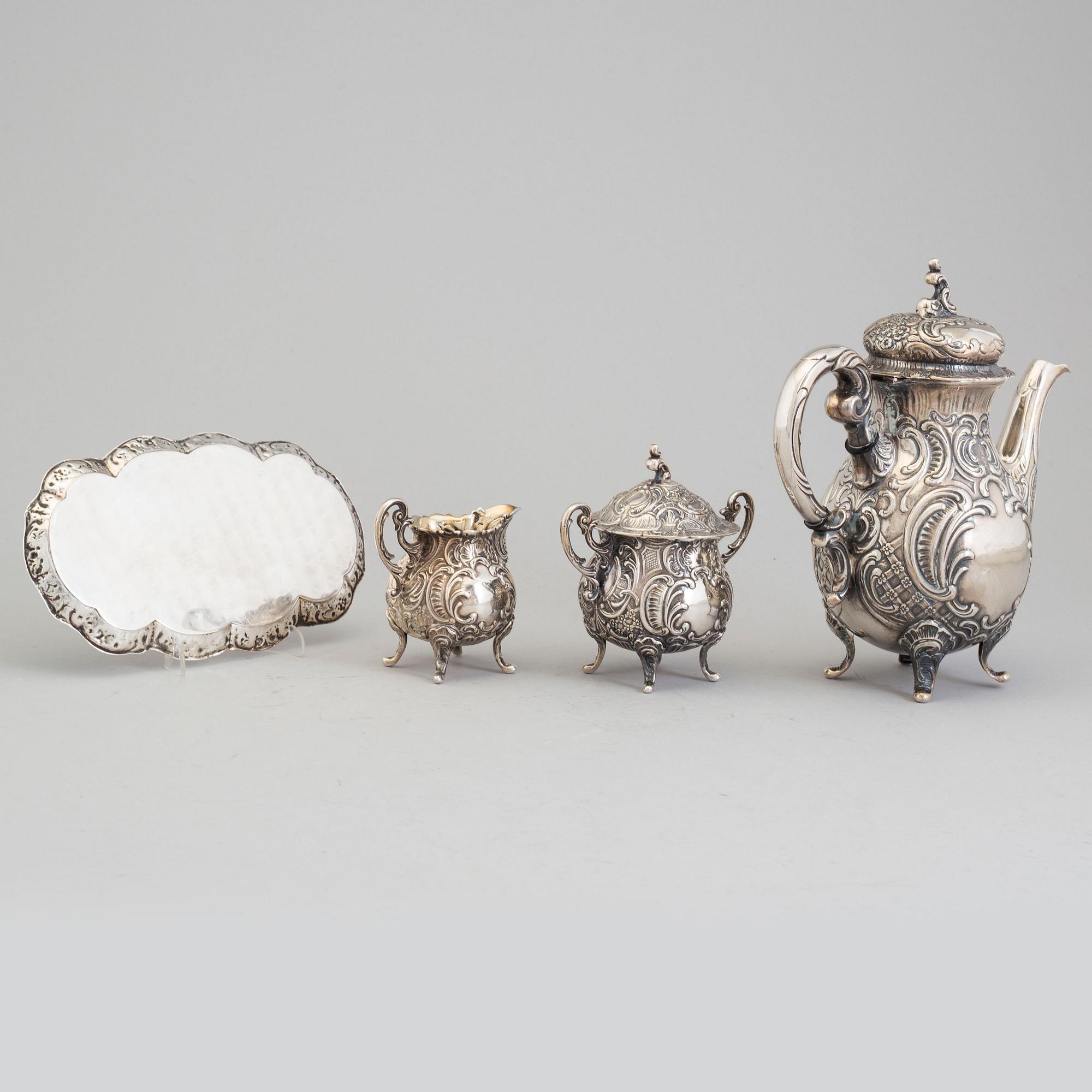 KAFFESERVIS, 4 delar, silver, rokokostil,  GEWE Malmö, 1954.