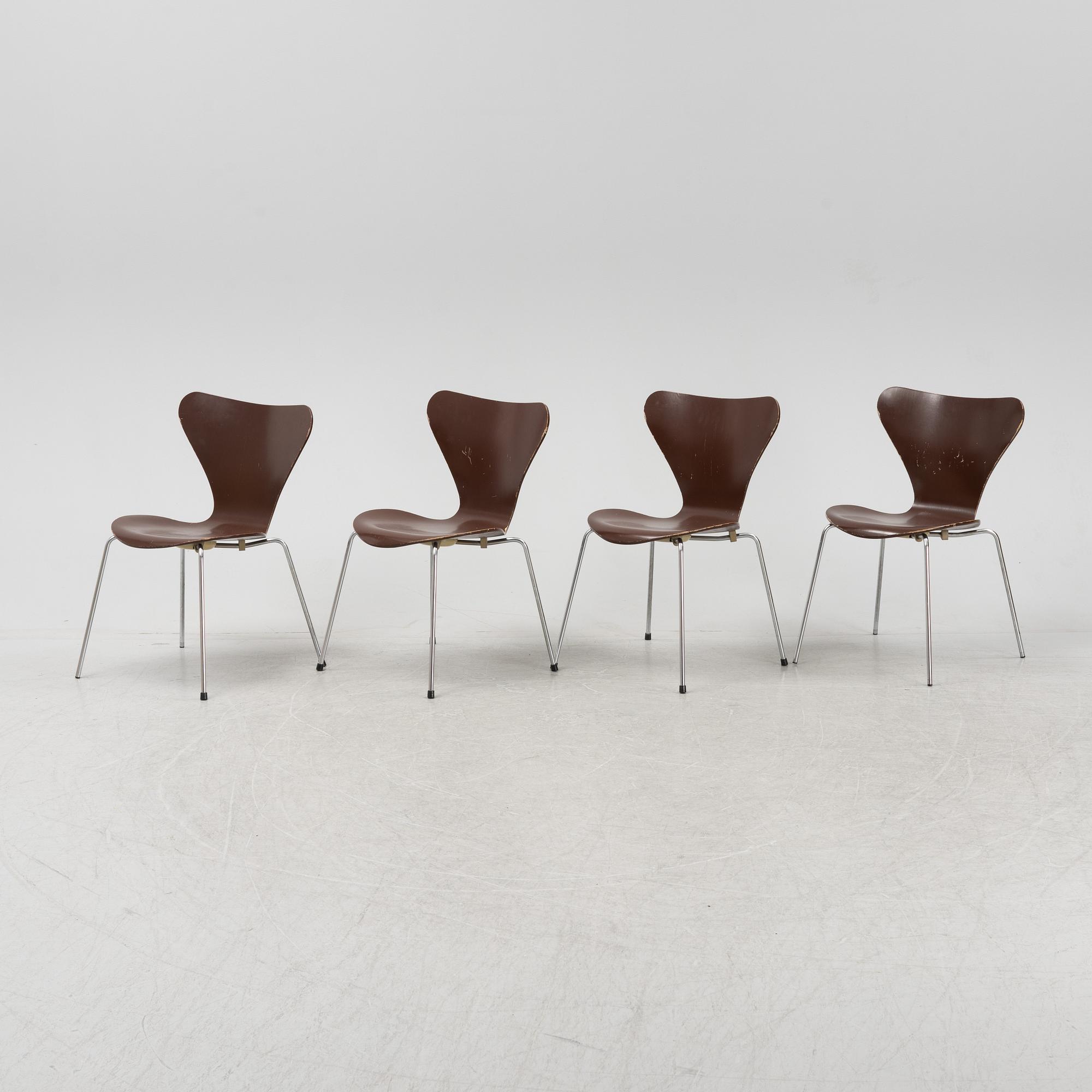 Arne Jacobsen, stolar, 4 st, "Sjuan", Fritz Hansen, Danmark, 1983.