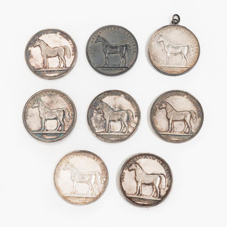 Eight silver medals, Kungliga Myntverket, Sweden, late 19th century.