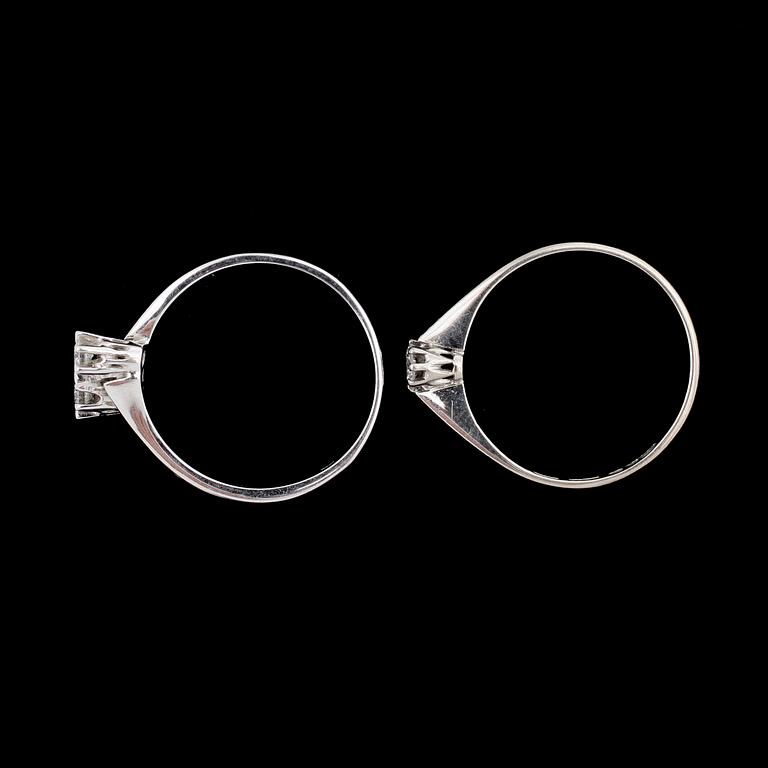RINGAR, 2st, enstens- och syskonring, 18k vitguld, tot ca0,25ct. Tot.vikt 4g.