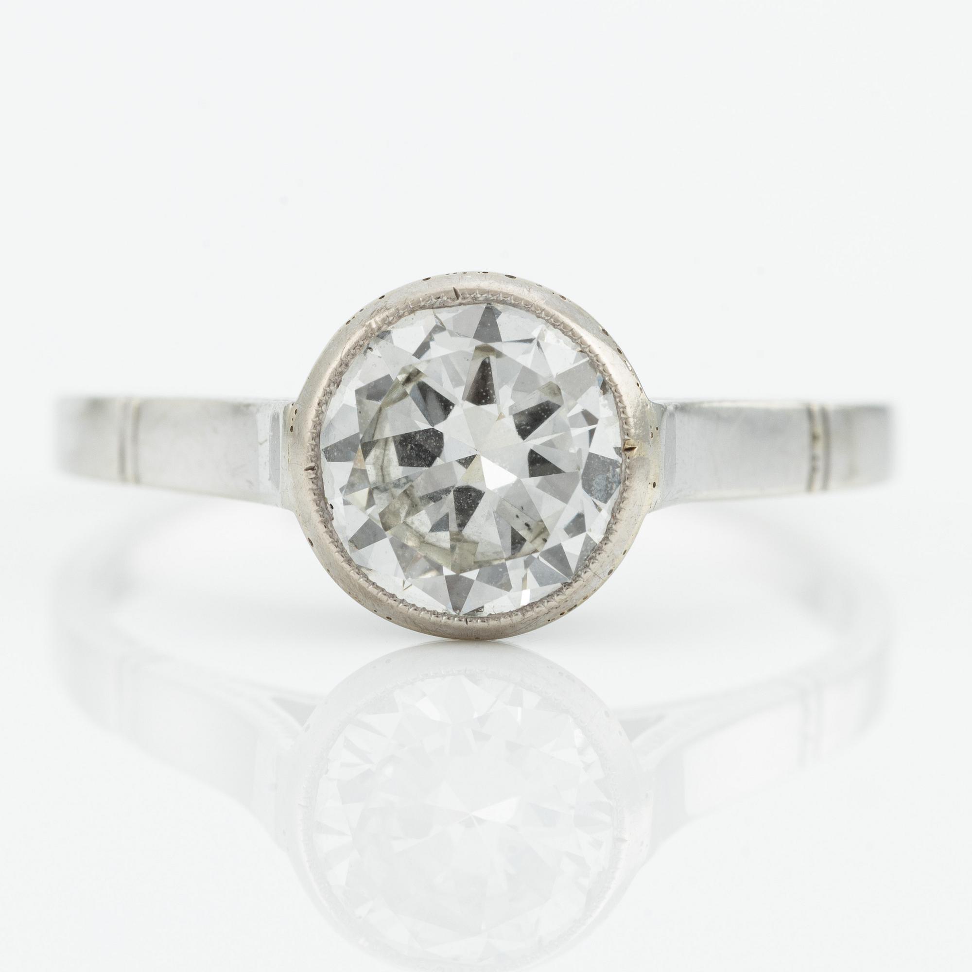 Ring 14K vitguld med äldre briljantslipad diamant, 1.42 ct.