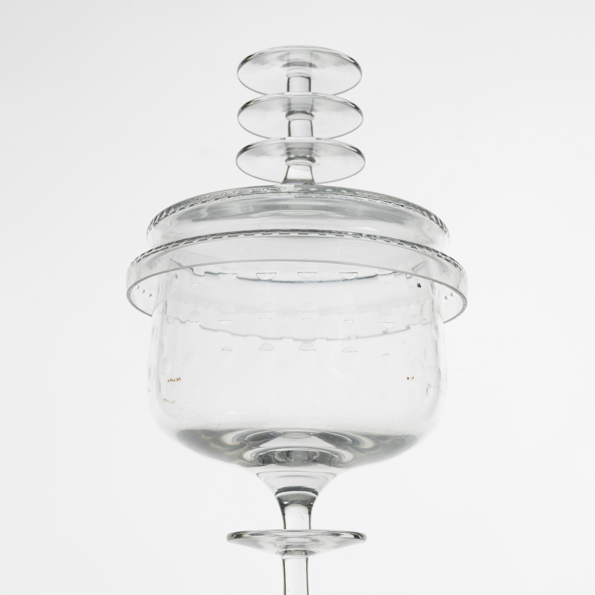 Nils Landberg, three lidded glass cups, Sandviks, Sweden, 1960's.