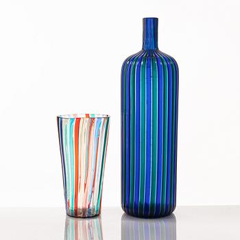 A glass vase, possibly Gio Ponti for Venini, and a glass bottle, Venini, Murano, Italy.