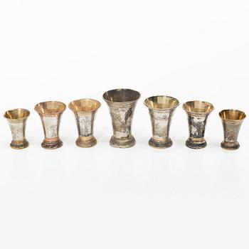 Bägare, 7 st, silver, KG Markströms, Uppsala 1912-1926.