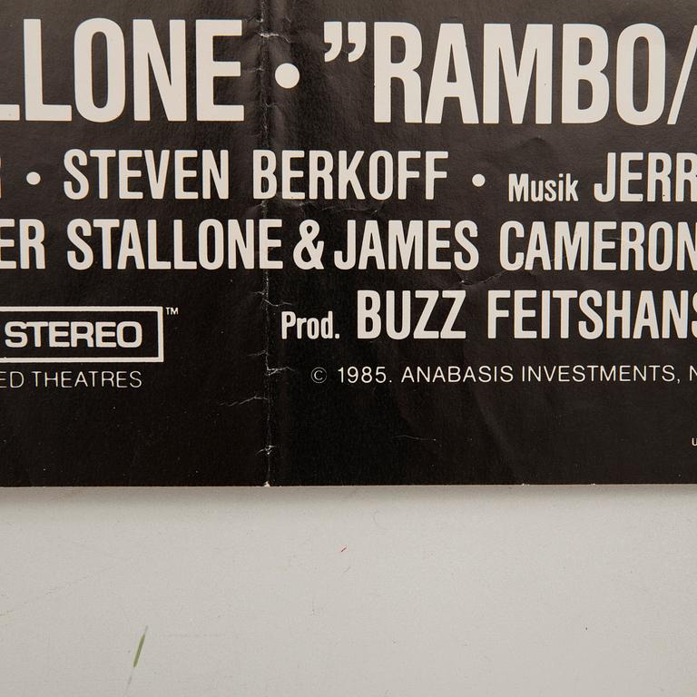 Flmaffisch Syvlester Stallone "Rambo First Blood II" 1985.