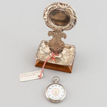 A swedish silver pocket watch stand, mark of William Lyon Gothenburg 1857.