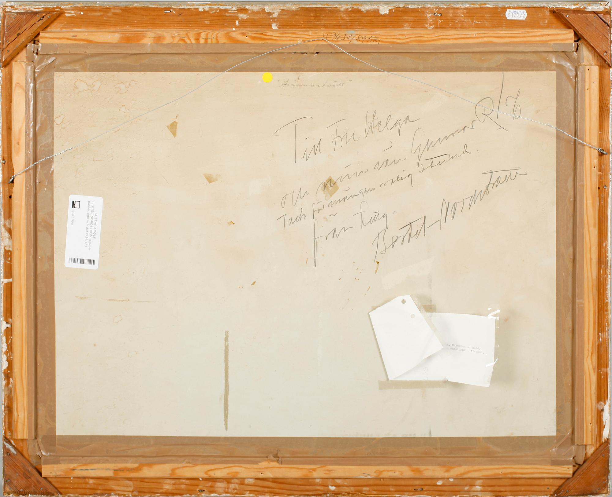 GUSTAF ADOLF BERTEL-NORDSTRÖM, olja på pannå, sign och dat 1934.