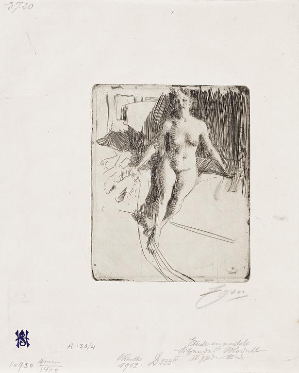ANDERS ZORN, etsning (IV état av IV), 1898, signerad med blyerts.