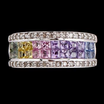 RING, 14 k vitguld, bla briljantslipade diamanter.